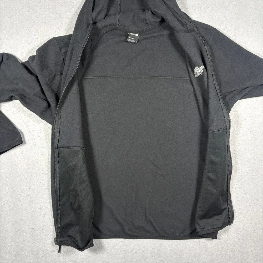 The North Face Fleece Hoodie Mens Large Black Logo Long Sleeve Full Zip Outdoor